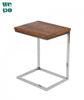Modern C Shape Wood Top Metal Base Side Table 