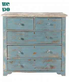 Blue Shabby Chic Vintage Wood Cabinet With Drawers 